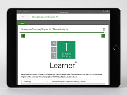 Digital kit displayed on device, featuring the Learner theme page.