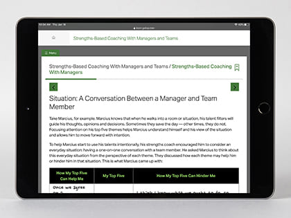 Digital kit displayed on device, featuring the Situation: A Conversation Between a Manager and Team Member page.