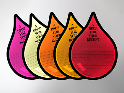 Five drops in the warm color palette: pink, yellow, orange, gold and red.