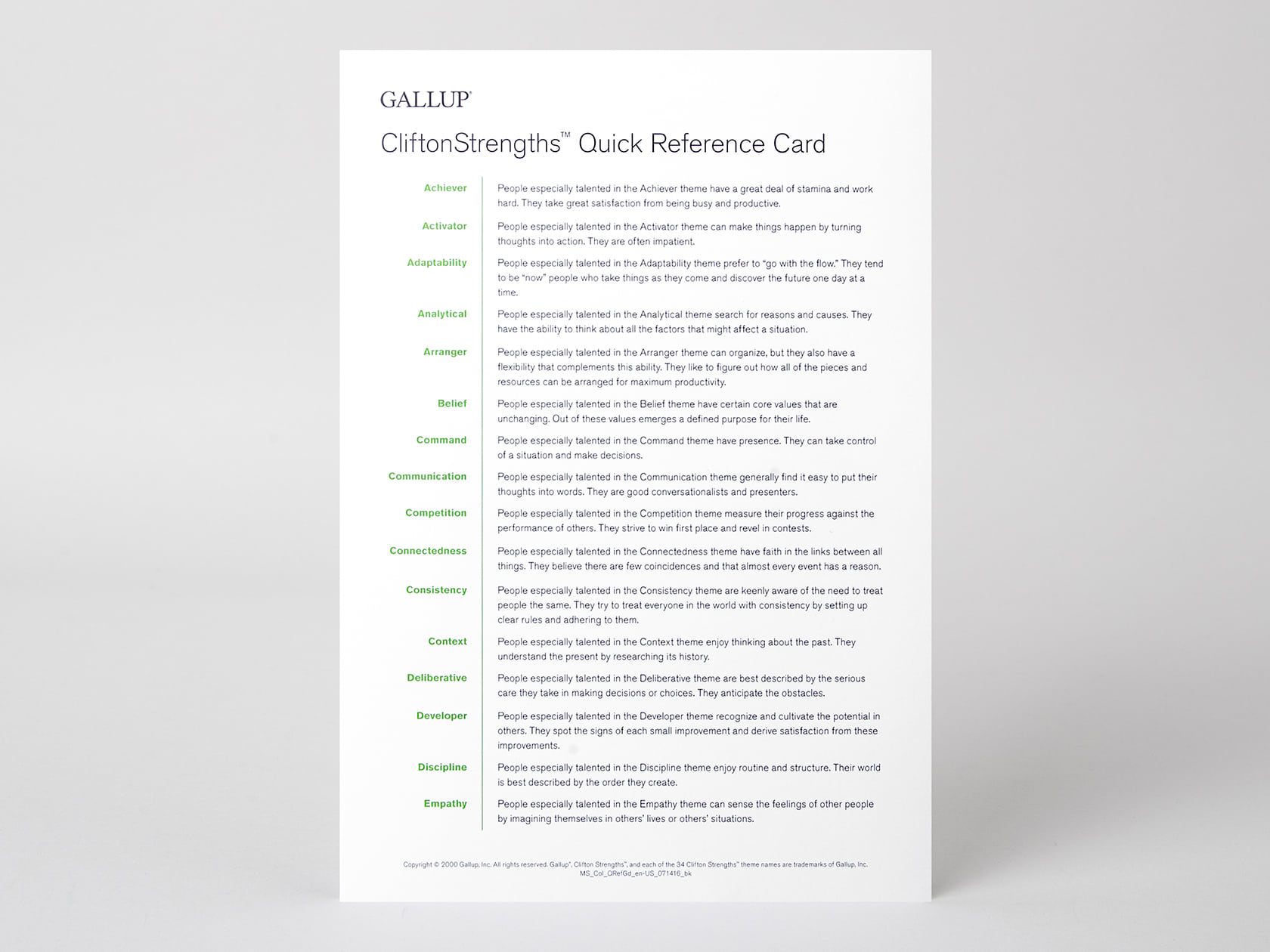 CliftonStrengths Quick Reference Cards (Set of 10) enau Gallup